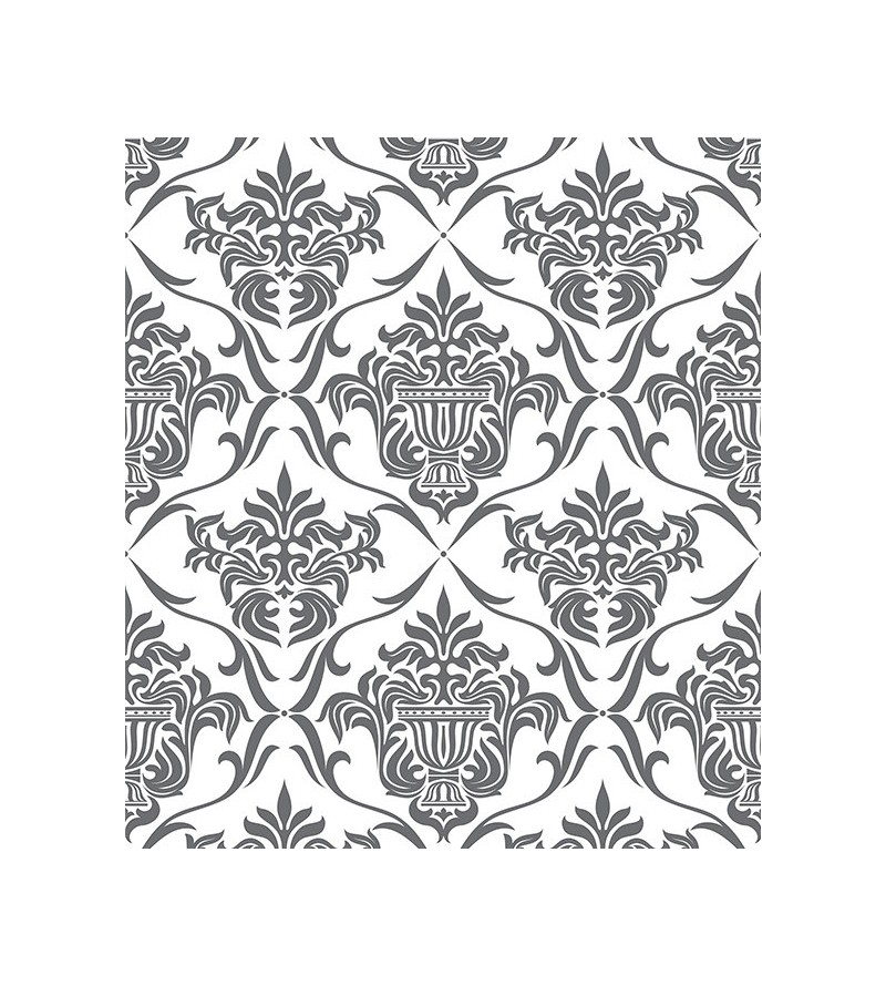 Papel de parede arabesco com fundo branco e detalhes em cinza - Damask 03
