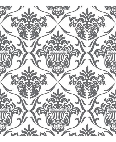 Papel de parede arabesco com fundo branco e detalhes em cinza - Damask 03 Papel de parede arabesco com fundo branco e detalhes em cinza - Damask 03