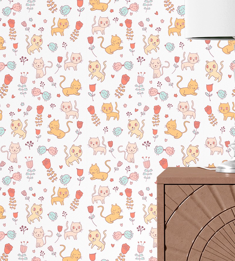 Papel de Parede Gatinhos Coloridos com...