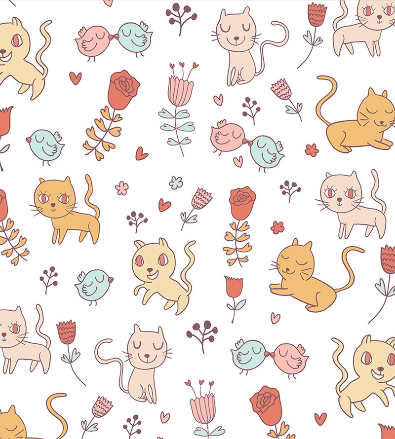 Papel de Parede Gatinhos Coloridos com...