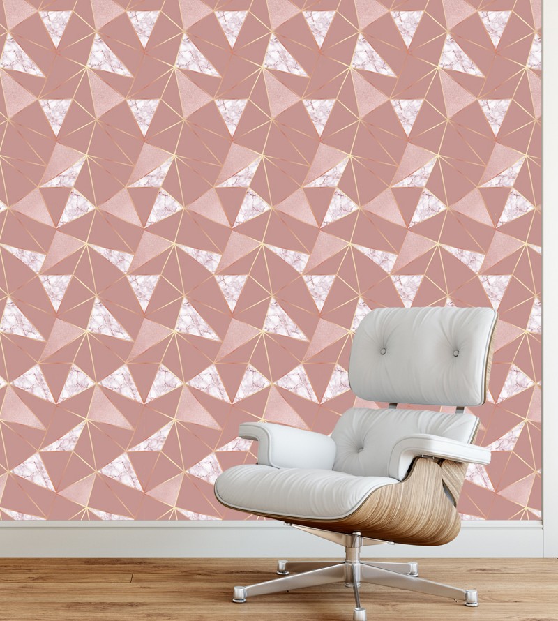 Papel de Parede Rose Geométrico Mármore