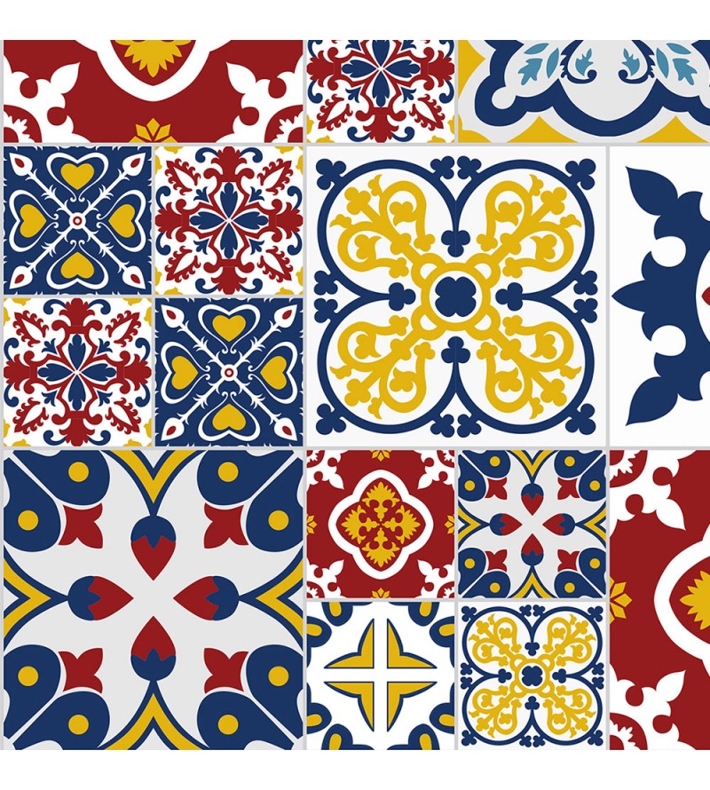 Adesivo Azulejo Lavável Azul Vermelho Amarelo E...