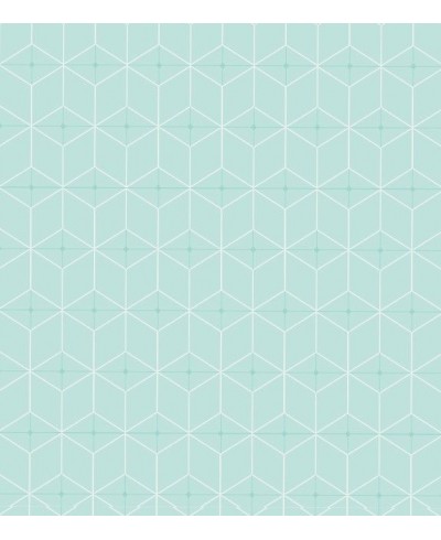 Papel de parede minimalista em cores azul claro com detalhes em verde claro e branco.