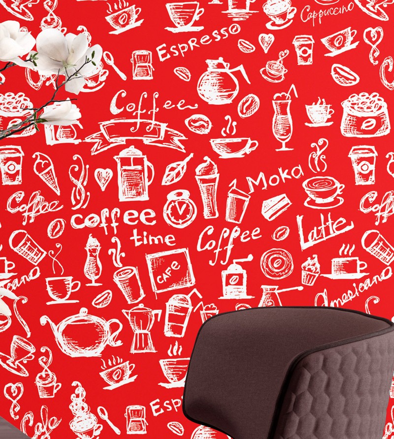 Papel De Parede Cozinha Gourmet Café Vermelho