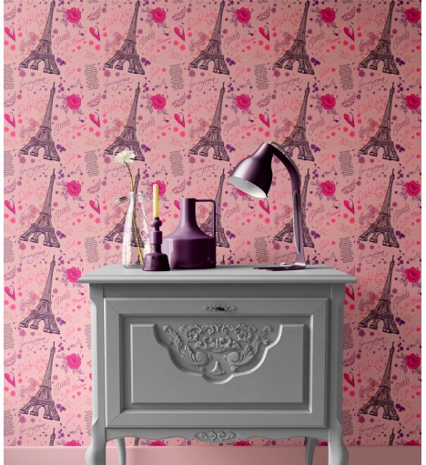 Papel De Parede Paris Rosa...