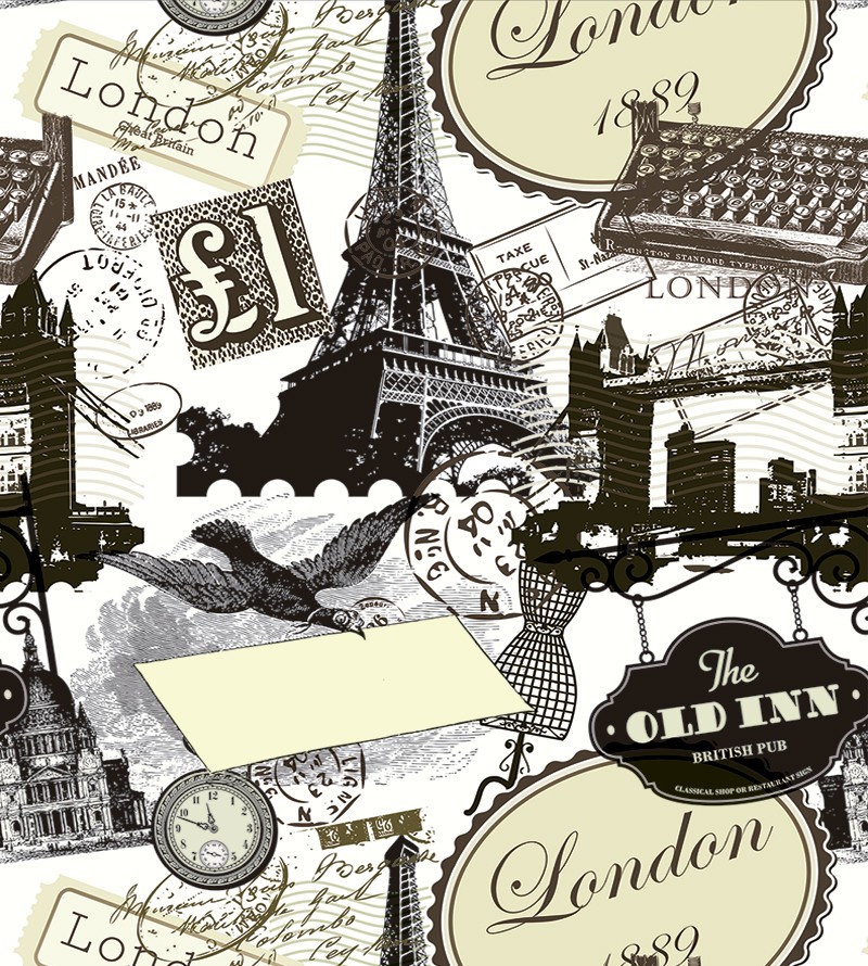 Papel de Parede Londres Paris Vintage