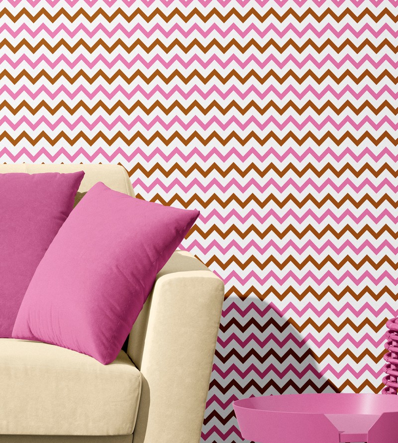 Papel de Parede Chevron Marrom e Rosa