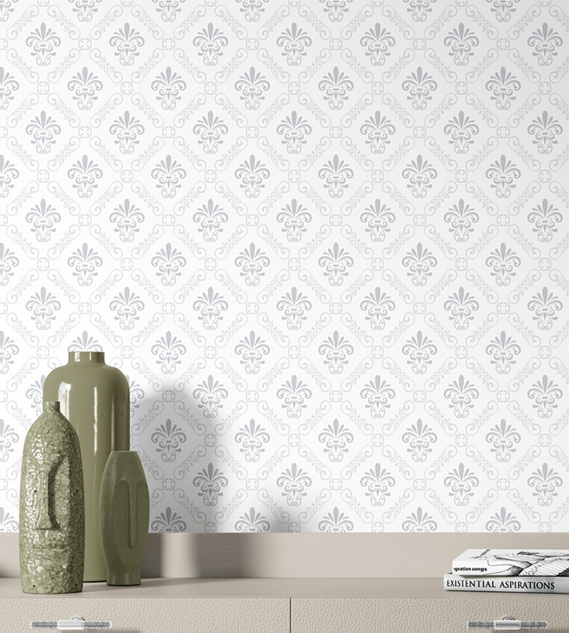 Papel De Parede Arabesco com Detalhes em Cinza