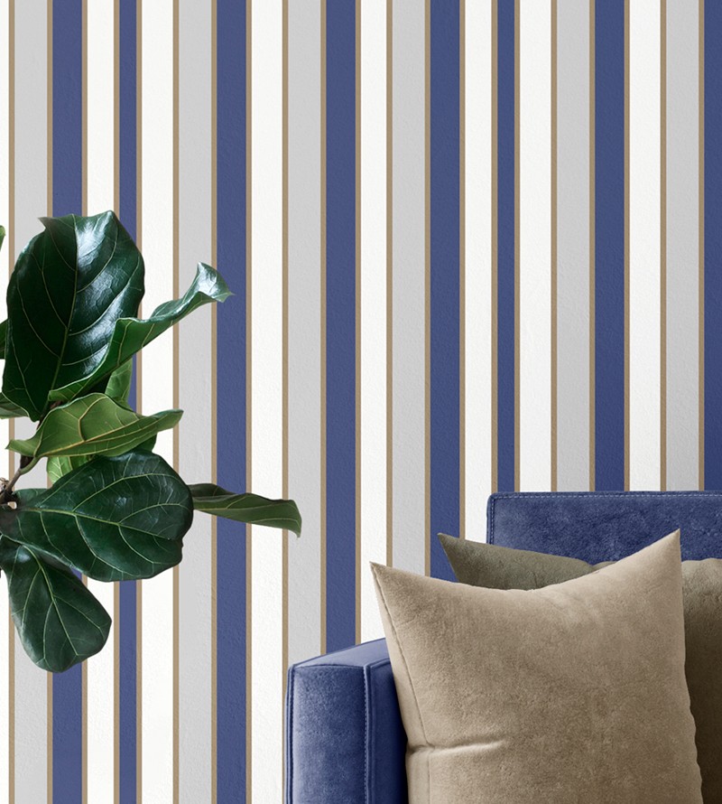 Papel de Parede Listrado em Tons de Azul e Bege