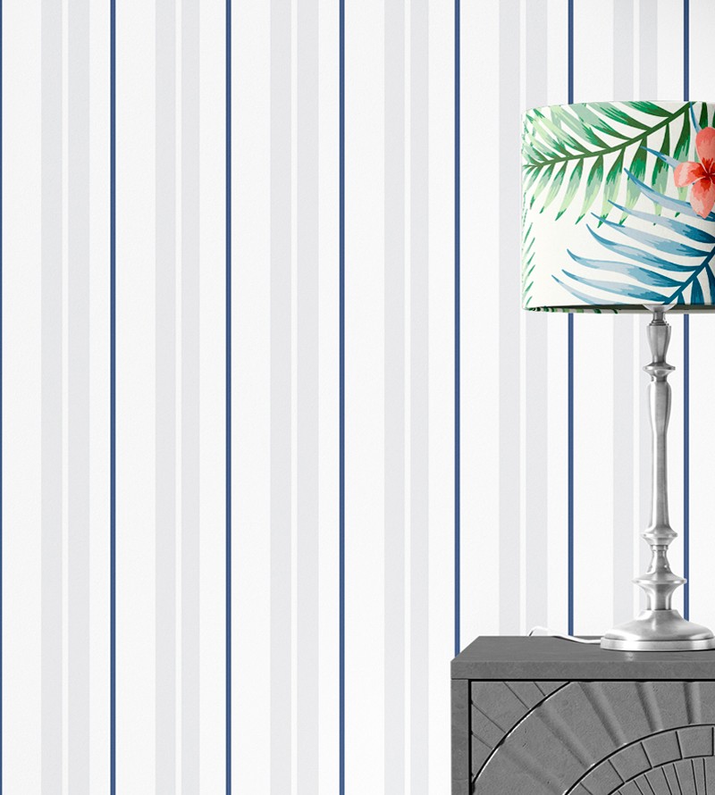 Papel de Parede Listrado Clássico Cinza e Azul