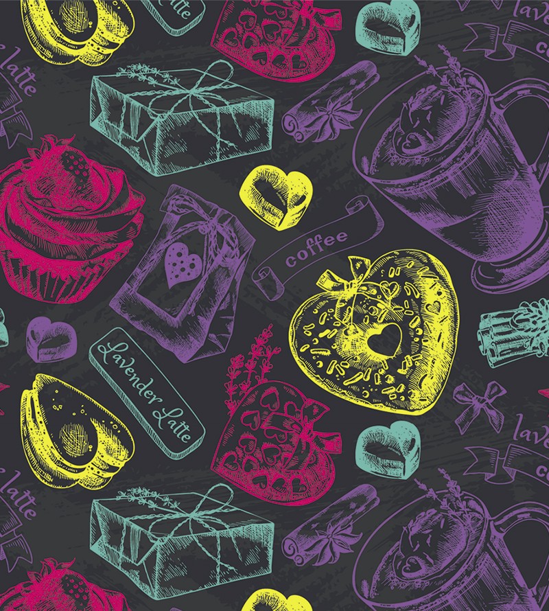 Papel de Parede Café Preto com Rabiscos Coloridos