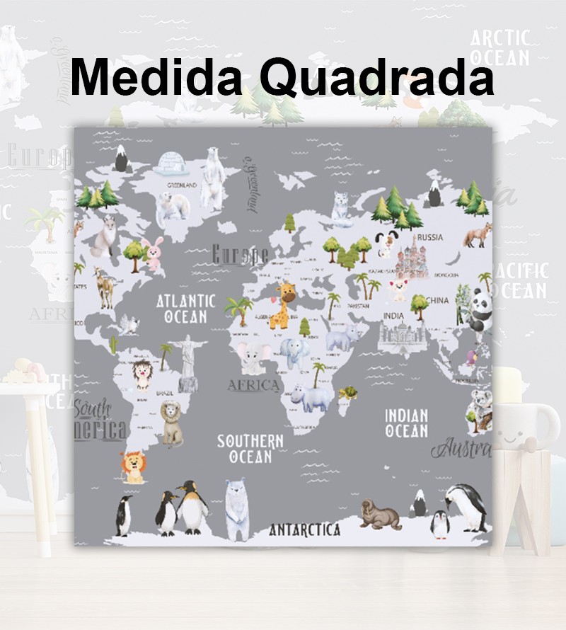 Papel de Parede Foto Mural Mapa Mundi com Animais