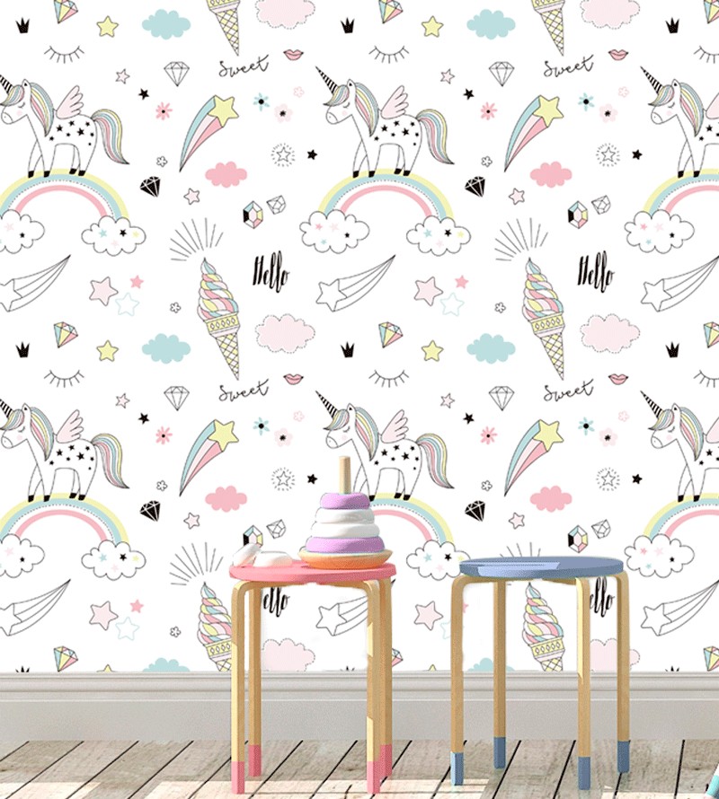 Papel de Parede Infantil Unicórnios