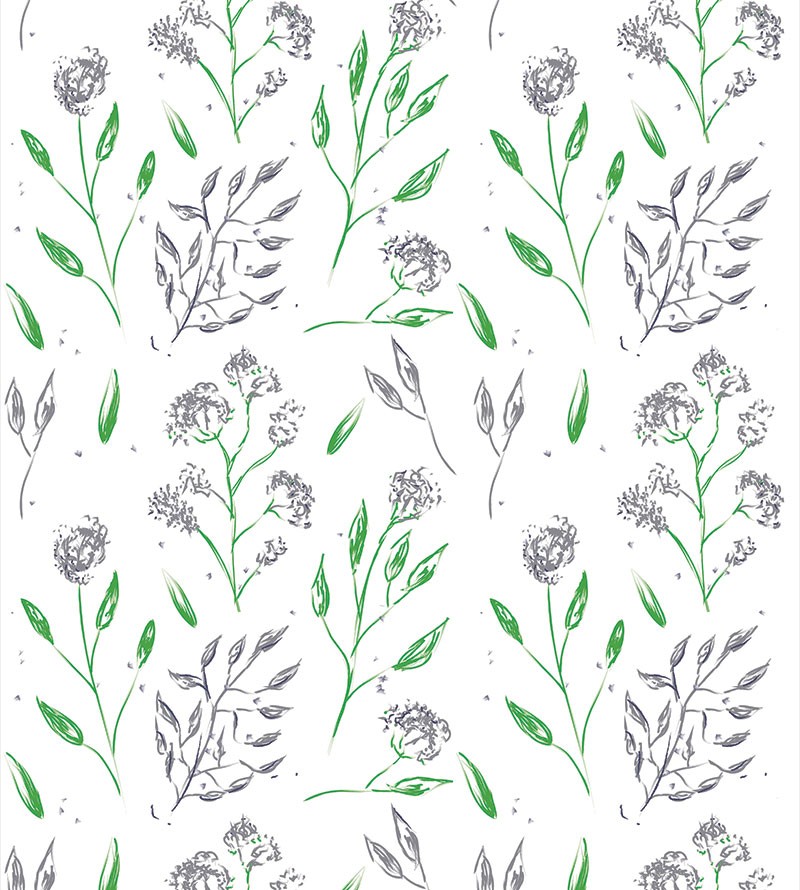 Papel de Parede Floral em Ramas Roxa e Verde