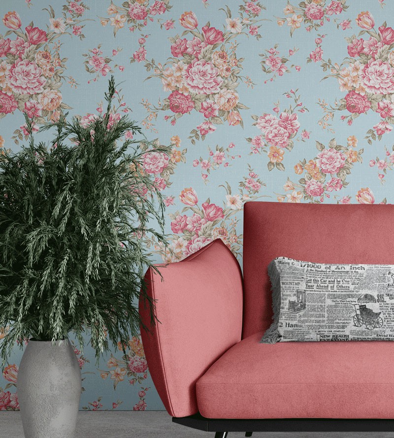 Papel de Parede Flores com Fundo Azul