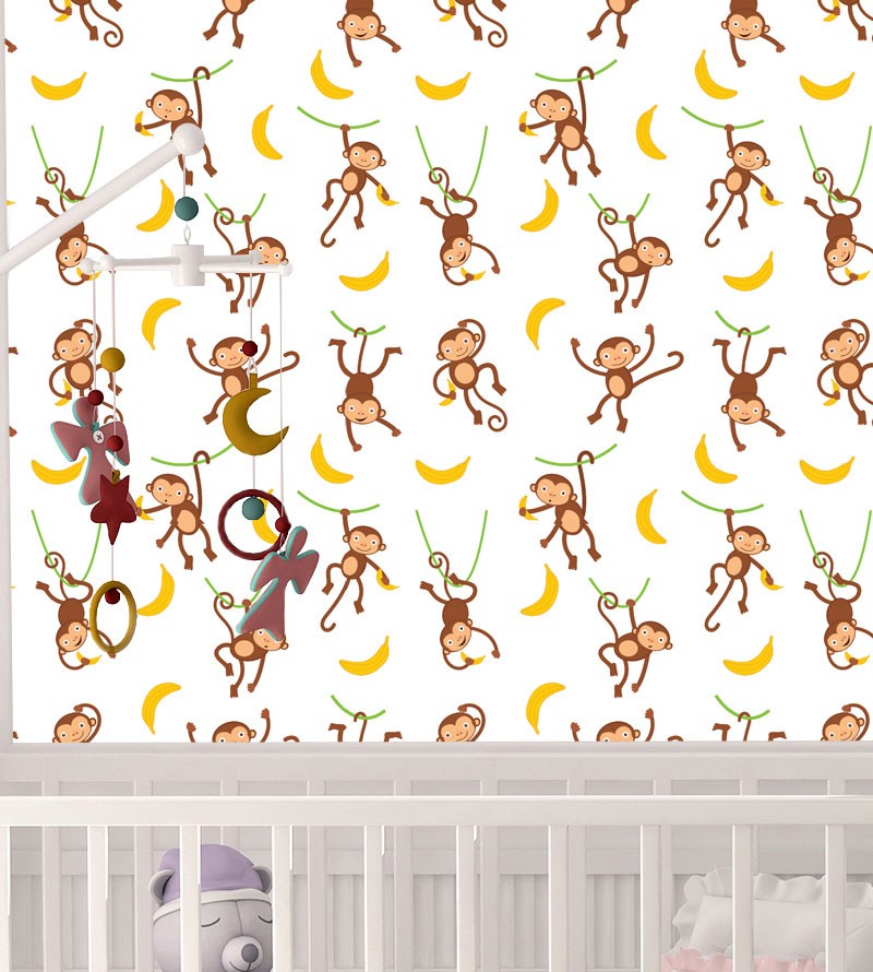 Papel de Parede Infantil Macacos