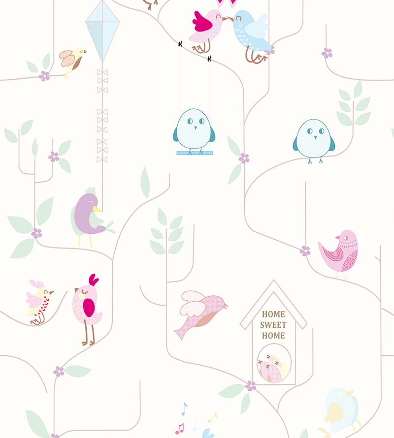 Papel de Parede Infantil Pássaro Bird Aquarela