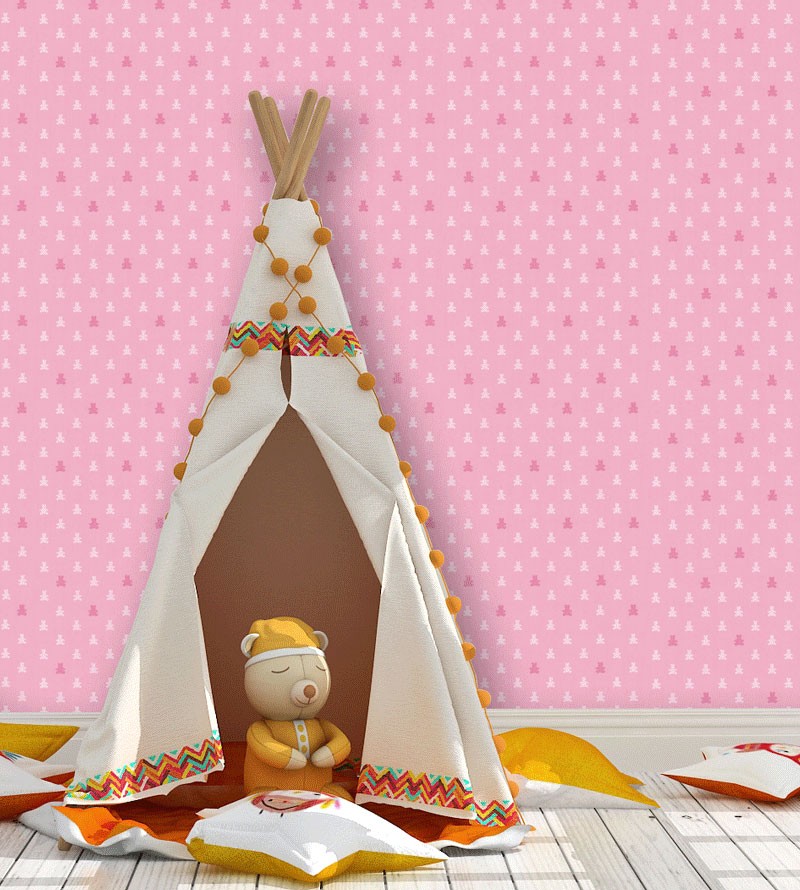 Papel de Parede Infantil Ursinhos em Tons Rosa