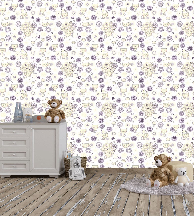 Papel de Parede Gatinhos com Flores