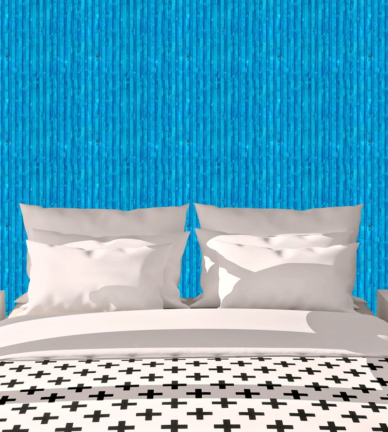 Papel de Parede Madeira Ripada Azul Carvalho