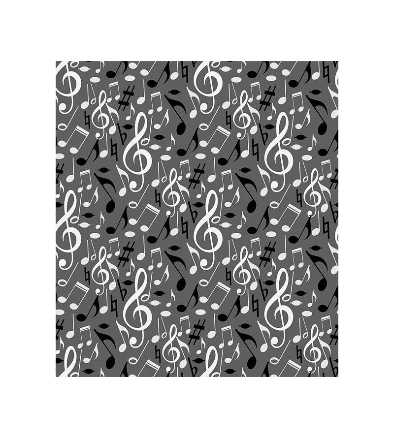 Papel de parede Notas Musicais Claves em Cinza - Preto e Branco - Notas 09