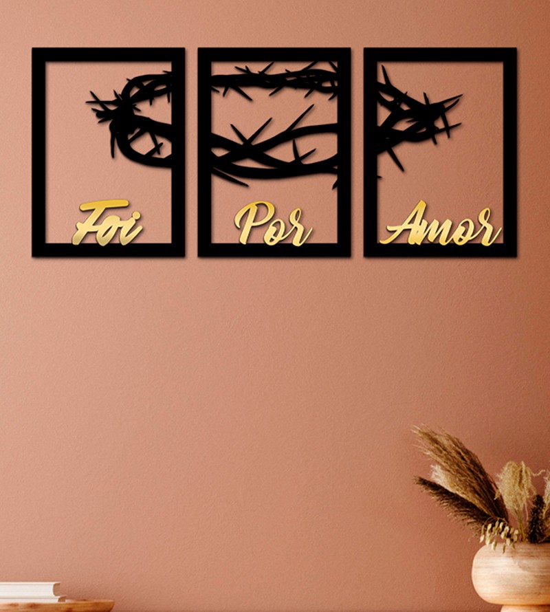 Trio Quadros Foi por Amor em MDF Vazado