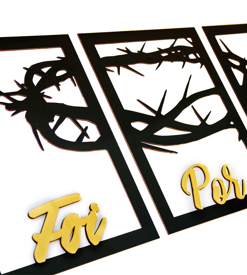 Trio Quadros Foi por Amor em MDF Vazado