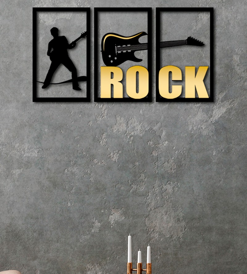 Trio Quadros Rock Guitarra em MDF Vazado