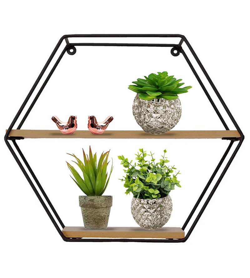 Prateleira Preta Hexagonal Aramado com 02...