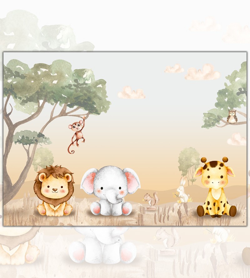 Papel de Parede Foto Mural Safari Baby Aquarela