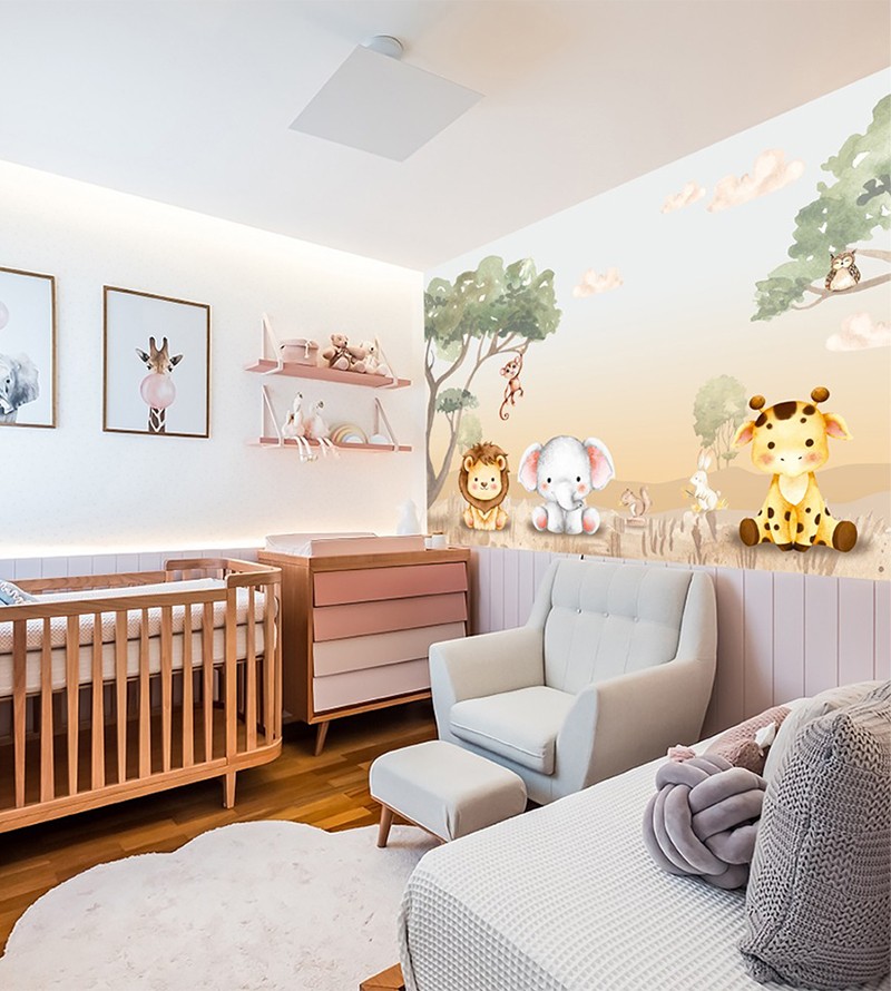 Papel de Parede Foto Mural Safari Baby Aquarela