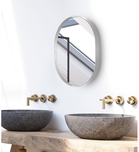 Espelho Oval com Moldura Prata