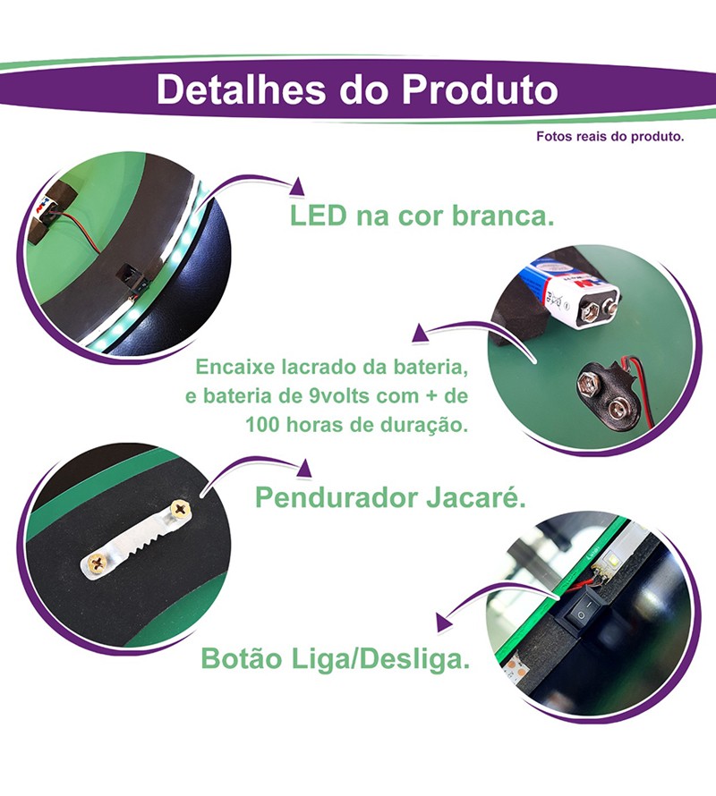 Espelho Redondo Decorativo com LED 30x30cm