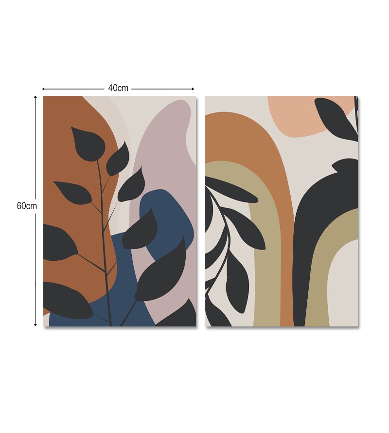 Quadro Decorativo 2 Telas Minimalista com Ramos