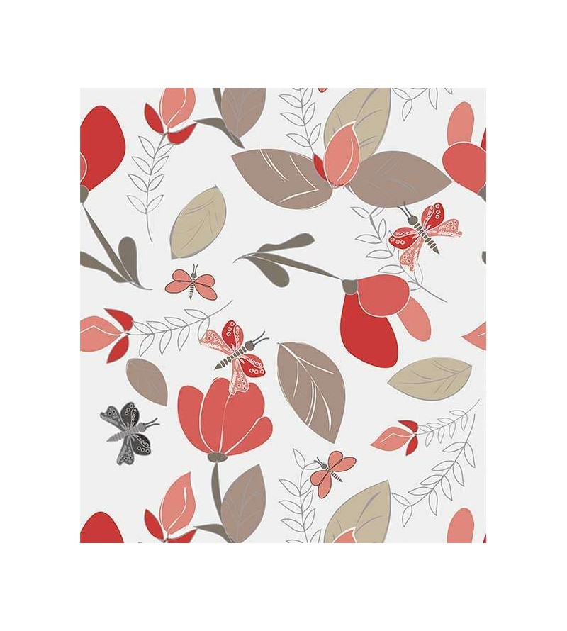 Papel de parede estilo floral em tons de vermelho, marrom, bege, nude e cinza. - Floral 04