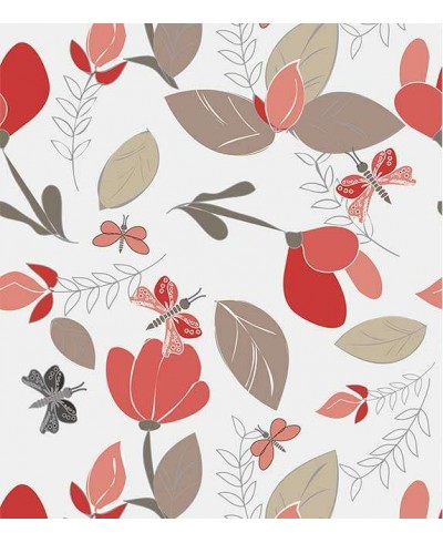 Papel de parede estilo floral em tons de vermelho, marrom, bege, nude e cinza. - Floral 04