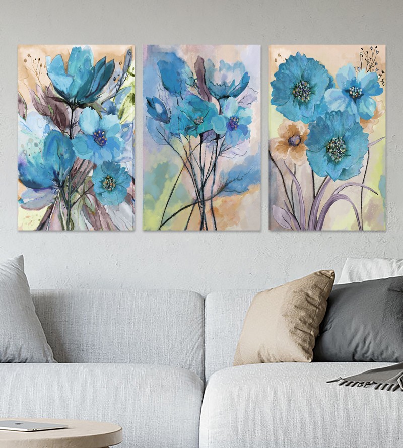 Quadro Decorativo Telas Trio Flores Aquarelas