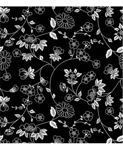 Papel de parede com estilo floral com estampa de flores brancas e fundo preto - Floral 06