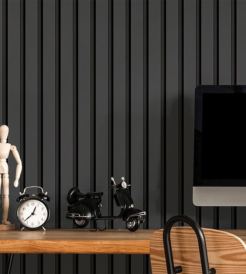 Papel de Parede Madeira Ripada Cinza Chumbo