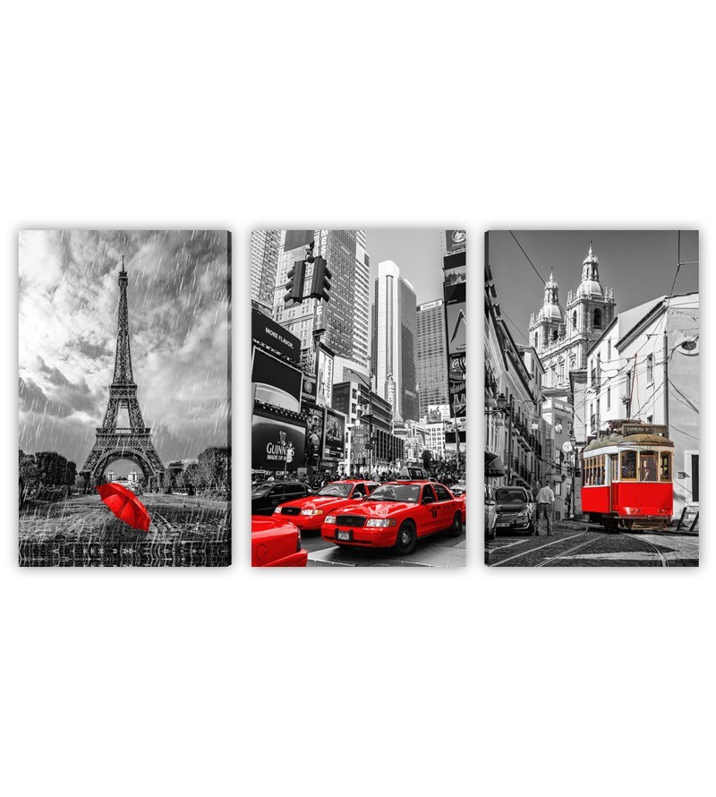 Quadro Decorativo Telas Trio Paris Nova York...
