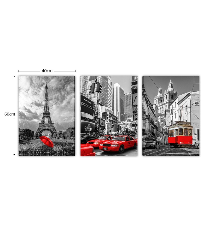 Quadro Decorativo Telas Trio Paris Nova York...