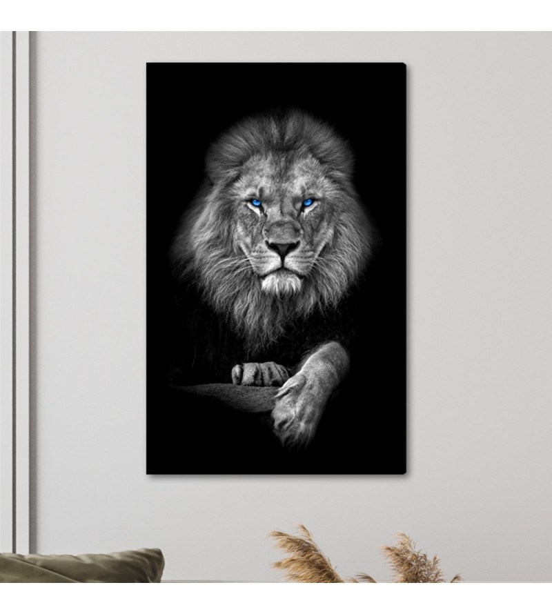 Quadro Decorativo em Tela Leão Preto e Branco