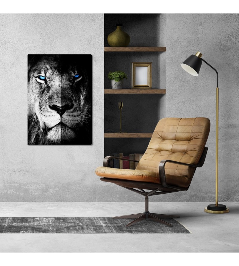 Quadro Decorativo em Tela Rosto do Leão Preto e...