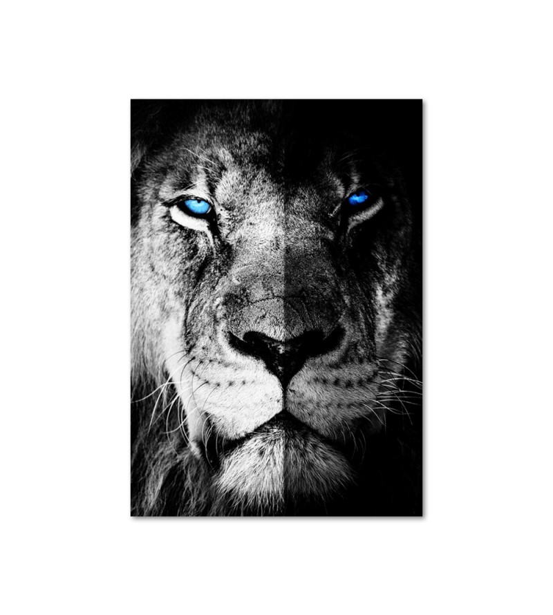 Quadro Decorativo em Tela Rosto do Leão Preto e...