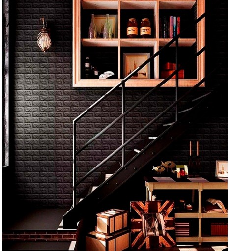 Painel 3D Tijolo Preto Auto...