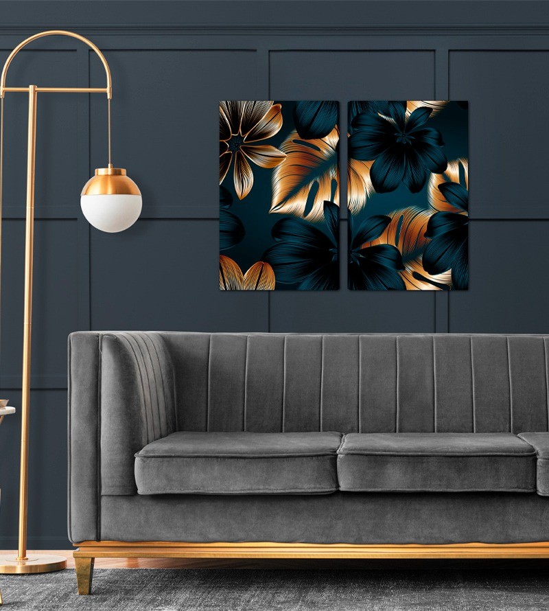 Quadro Tela Dupla Floral Luxuoso Decorativo