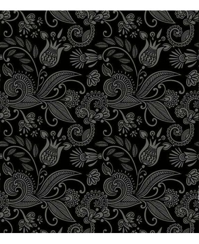 Papel de parede com fundo preto e desenhos na cor cinza - Floral 39 Papel de parede com fundo preto e desenhos na cor cinza - Floral 39