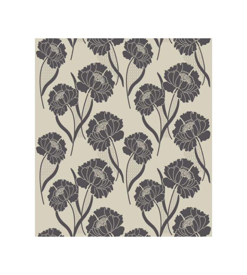 Papel de parede floral nos tons de cinza escuro, fundo em tons de bege