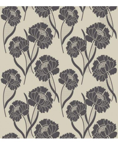 Papel de parede floral nos tons de cinza escuro, fundo em tons de bege