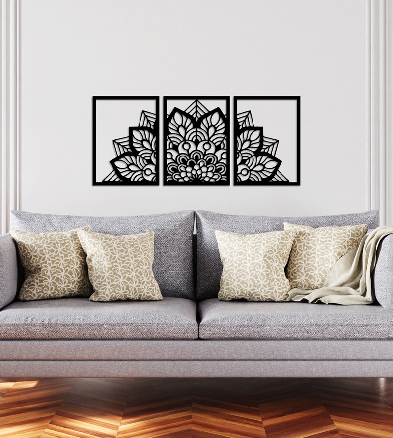 Trio Quadros Decorativos Mandala em MDF Vazado